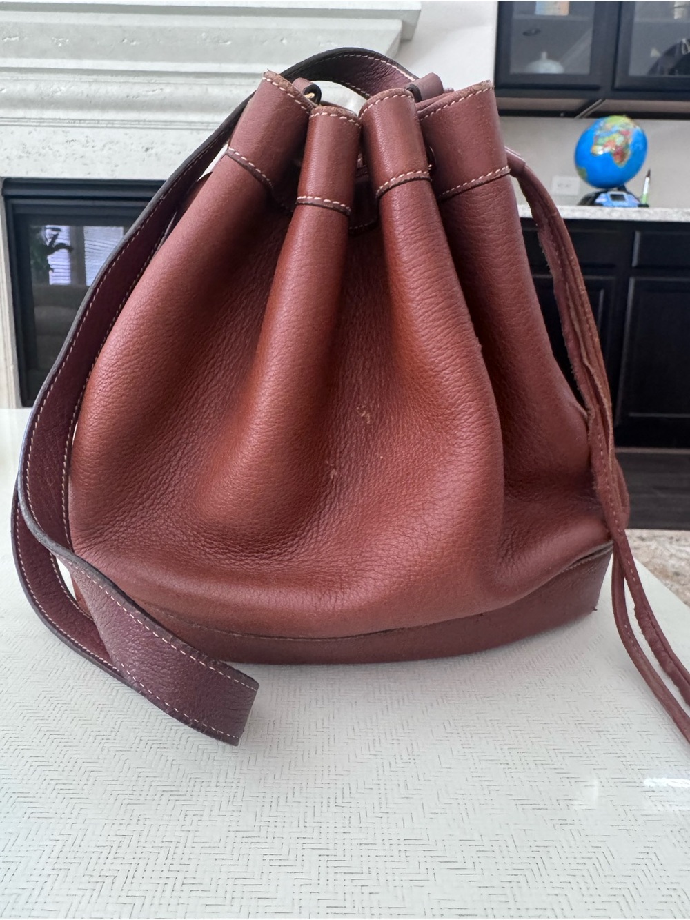 Hermes Courchevel Taurillon Clemence Market Brown Leather Drawstring Handbag